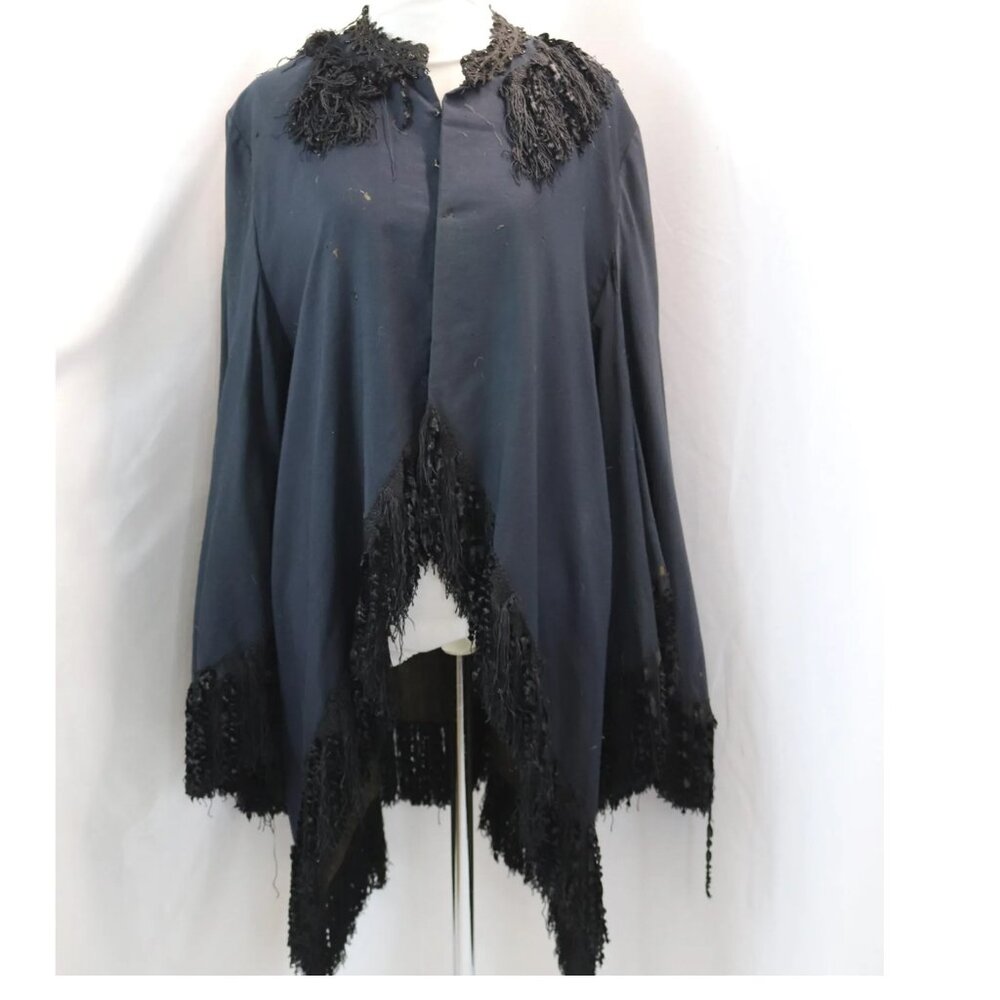 Antique Late 1800's Black Cape with Fringe & Beads